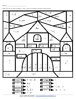 Addition Mystery Picture: Castle Worksheet