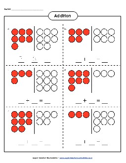 Addition - Counter Pictures (Sums under 20) Worksheet