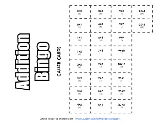 Addition Bingo Worksheet