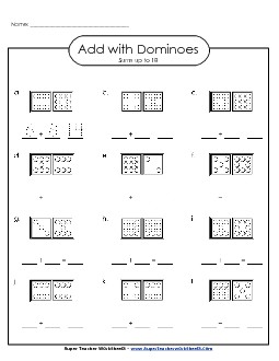 Domino Addition (Fill In - Up to 18) Worksheet