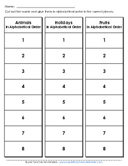 Intermediate Cut-and-Glue Activity Alphabetical Order Worksheet