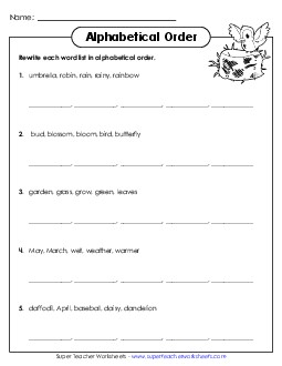 Spring ABC Order (Intermediate) Worksheet