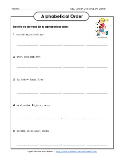 Intermediate ABC Order #1 Alphabetical Order Worksheet