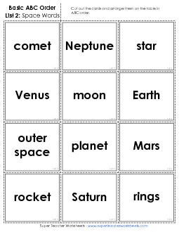 Basic: Card Sort 2 Alphabetical Order Worksheet