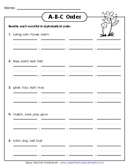 Spring ABC Order (Basic) Worksheet