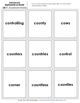 Advanced: Card Sort 1 Alphabetical Order Worksheet