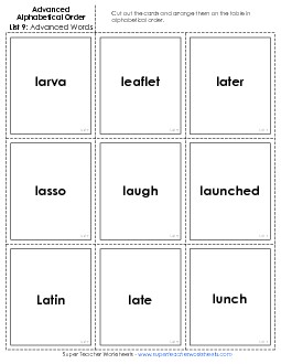 Advanced: Card Sort 3 Alphabetical Order Worksheet