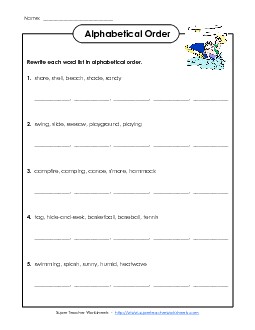 Summer ABC Order (Intermediate) Worksheet