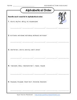 Advanced ABC Order #1 Free Alphabetical Order Worksheet