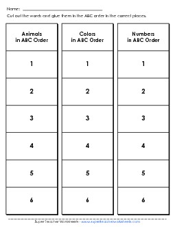 Basic Cut-and-Glue Activity Free Alphabetical Order Worksheet