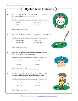 Algebraic Equation Word Problems Worksheet