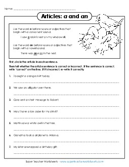 Articles: Fix the Sentences Adjectives Worksheet