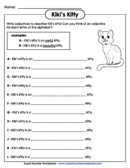 Kiki\'s Kitty Adjectives Worksheet