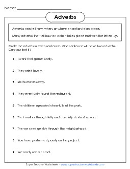 Adverbs Ending in -ly Worksheet