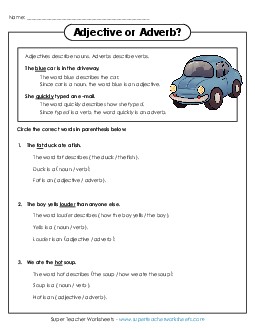 Adjective or Adverb? Adjectives Worksheet