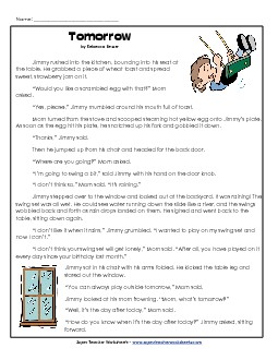 Tomorrow (Fiction) 3rd Grade Reading Comprehension Worksheet