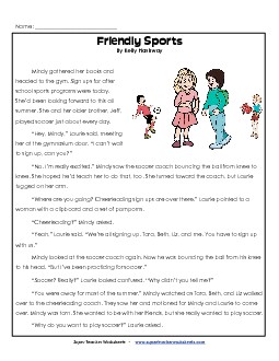 Friendly Sports 3rd Grade Reading Comprehension Worksheet