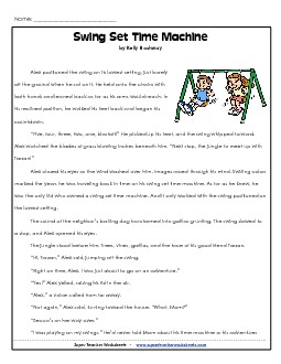 Time Machine Swing Set (Fiction) 3rd Grade Reading Comprehension Worksheet