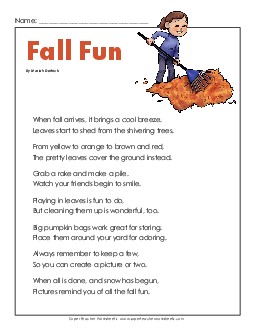 Fall Fun 3rd Grade Reading Comprehension Worksheet