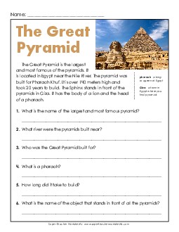 Egypt (Short, Nonfiction) Reading Comprehension Worksheet