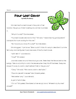 Erin\'s Four Leaf Clover (Fiction) 3rd Grade Reading Comprehension Worksheet