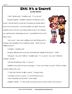 Shh!Â  It\'s a Secret (Fiction) 3rd Grade Reading Comprehension Worksheet