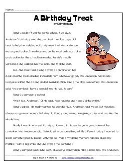 Birthday Treat 3rd Grade Reading Comprehension Worksheet