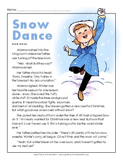 Snow Dance (Fiction) 3rd Grade Reading Comprehension Worksheet