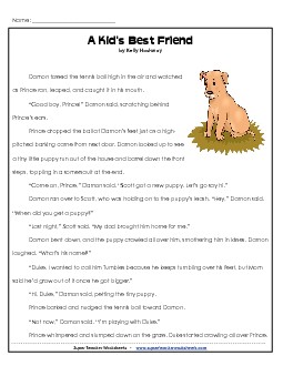 Kids' Best Friend (Fiction) 3rd Grade Reading Comprehension Worksheet