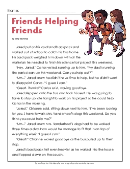 Friends Helping Friends 3rd Grade Reading Comprehension Worksheet