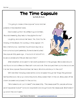 Time Capsule (Fiction) 3rd Grade Reading Comprehension Worksheet