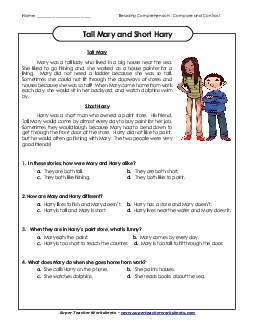 Tall Mary & Short Harry (Compare & Contrast) 2nd Grade Reading Comprehension Worksheet