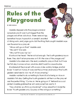 Rules of the Playground 3rd Grade Reading Comprehension Worksheet