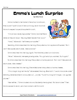 Lunchbox Surprise (Fiction) 3rd Grade Reading Comprehension Worksheet