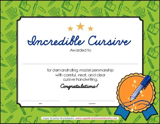 Superb Cursive Award Awards Worksheet