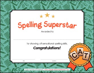 Spelling Super Star Awards Worksheet