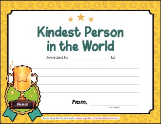 Kindest Person in the World Free Awards Worksheet