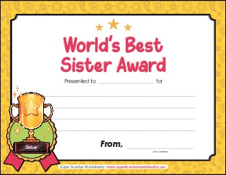 World\'s Best Sister Award Awards Worksheet