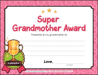 Super Grandmother Award Awards Worksheet