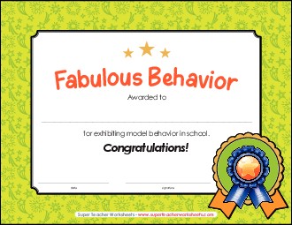 Fabulous Behavior Award Free Awards Worksheet