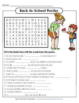 Back-to-School Word Search (Intermediate 2) Free Backtoschool Worksheet