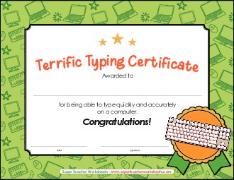 Terrific Typing Certificate Awards Worksheet