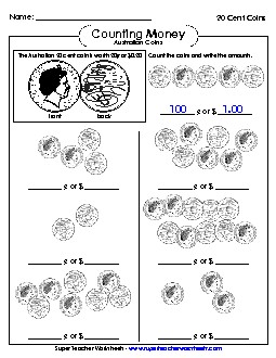 Counting Twenty Cent Coins Money Australian Worksheet