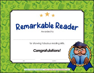 Remarkable Reading Certificate Awards Worksheet