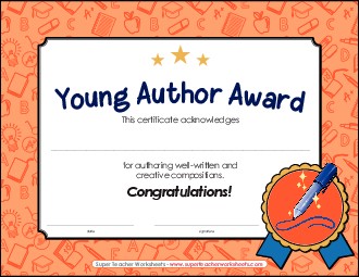 Writing - Young Author Award Awards Worksheet