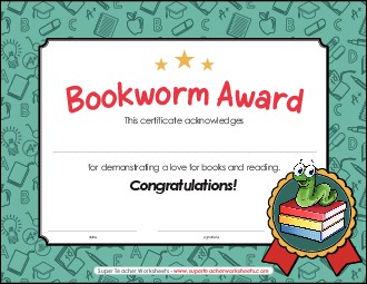 Bookworm Award Awards Worksheet