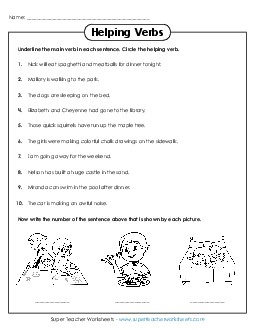 Helping Verbs - Basic #2 Actionverbs Worksheet