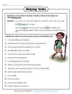 Helping Verbs - Basic Actionverbs Worksheet