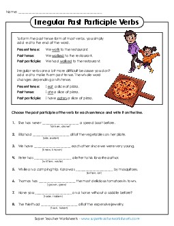 Irregular Past Participle Verbs Actionverbs Worksheet