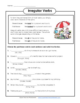 Irregular Past Tense Verbs Actionverbs Worksheet